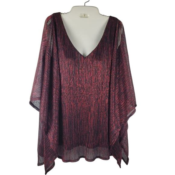 Onyx Nite Red Shimmer Kimono Cold Shoulder Rhinestone Sleeve Top Size Large NWT - Picture 1 of 9